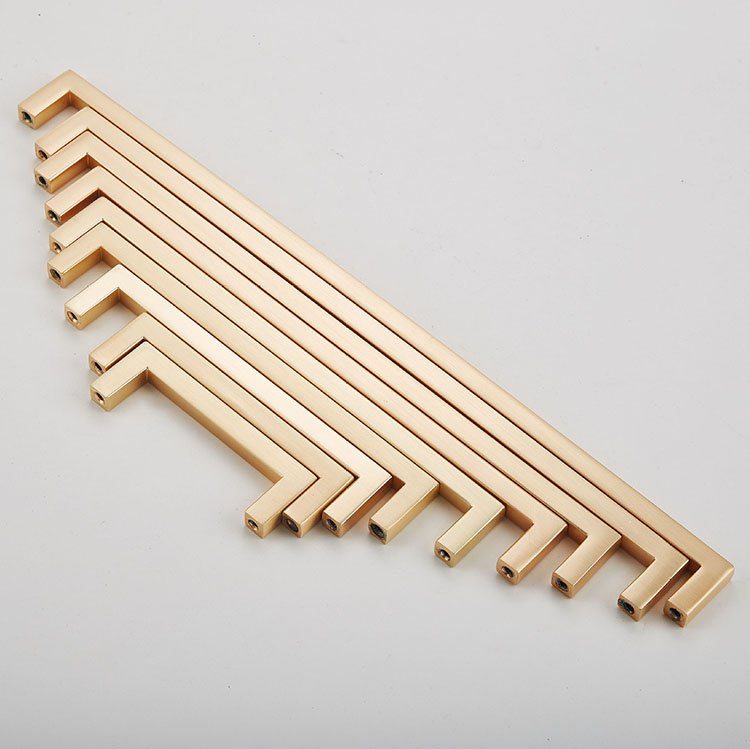 1002 modern square bar cabinet pull in brushed brass finish