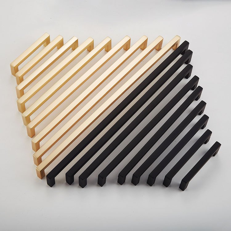 1002 modern square bar cabinet pull in brushed gold and matt black finishes