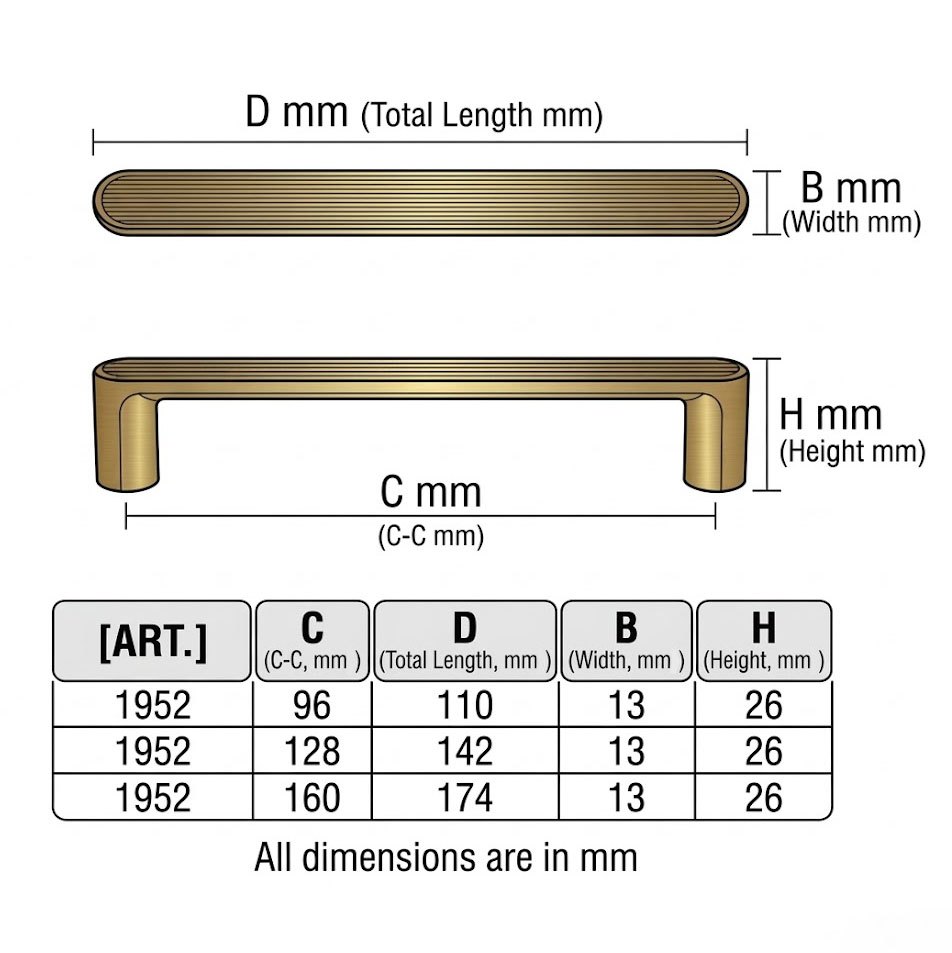 1952 textured groove bar handle size chart