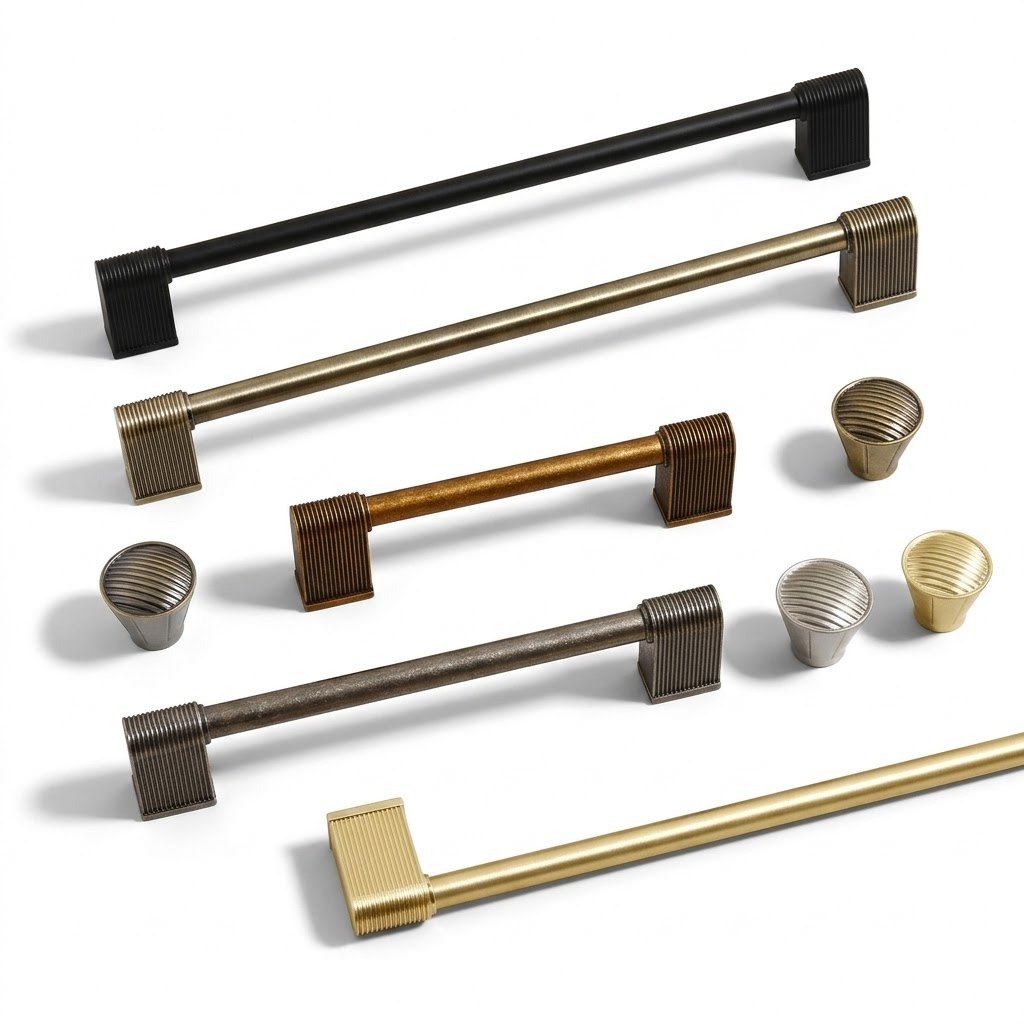 1982 fluted cabinet handle and round knob set