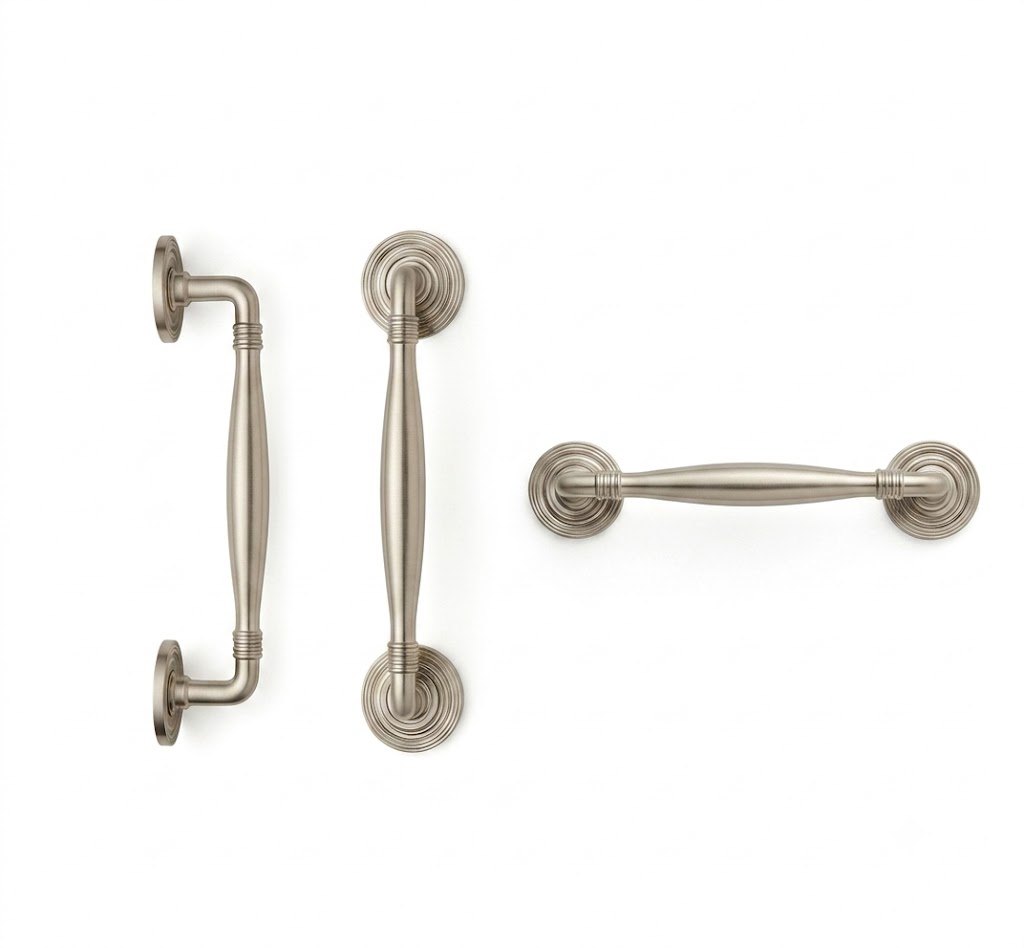 1985 rosette imperial cabinet handle in matt brushed nickel finish