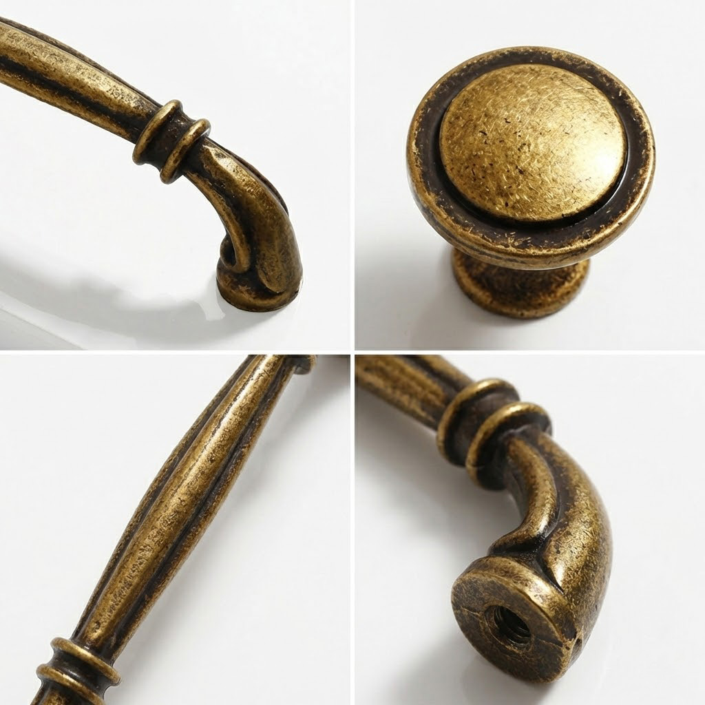 1997 cabinet handle and round knob in champagne gold