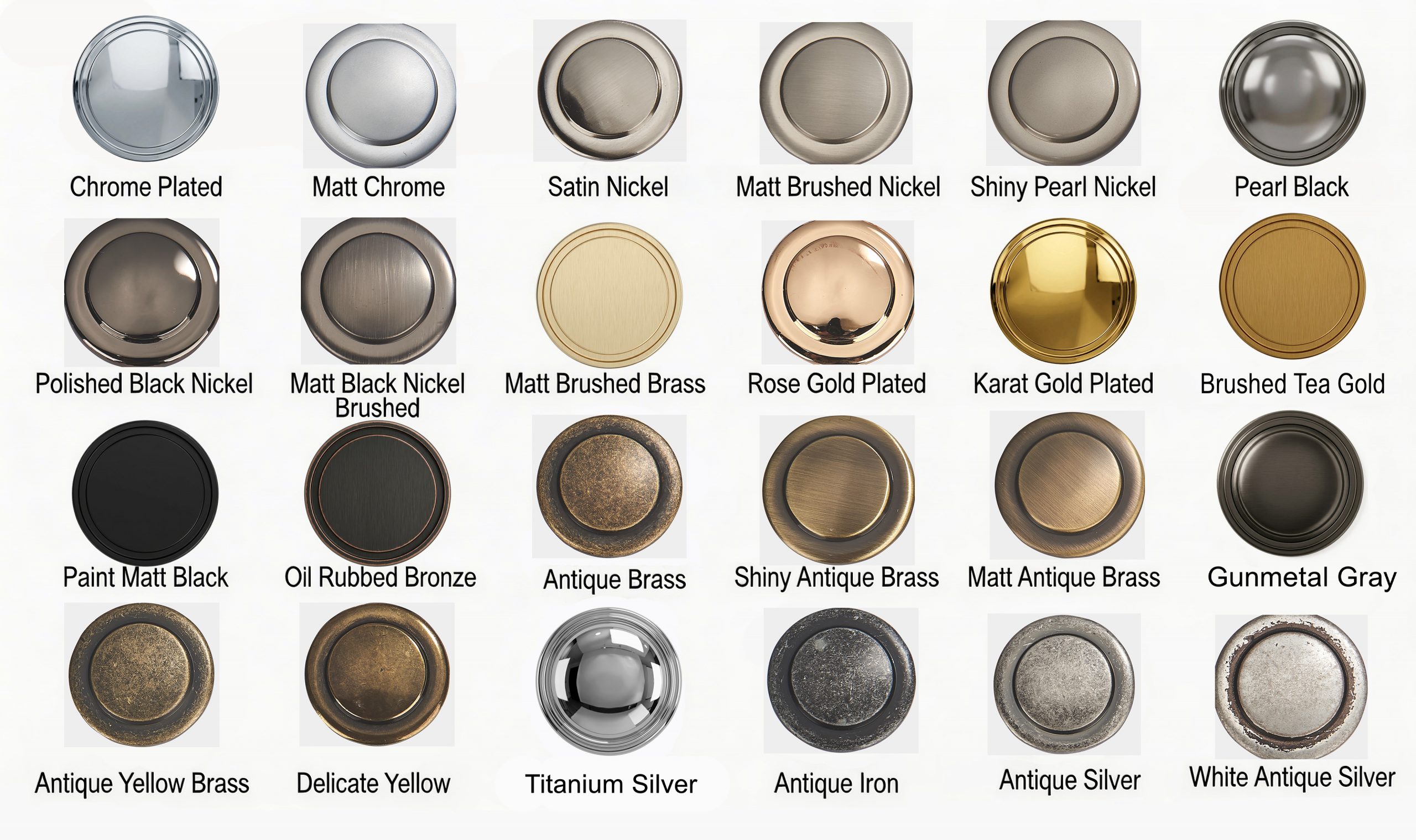 A selection of available surface finishes