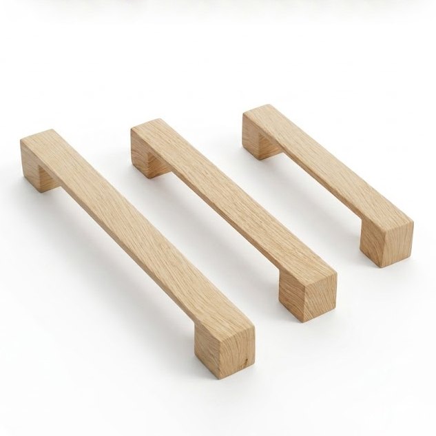 2003 die-cast aluminum cabinet handle in natural wood finish