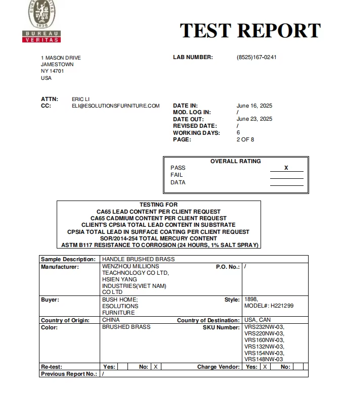 California Proposition 65 compliance certificate